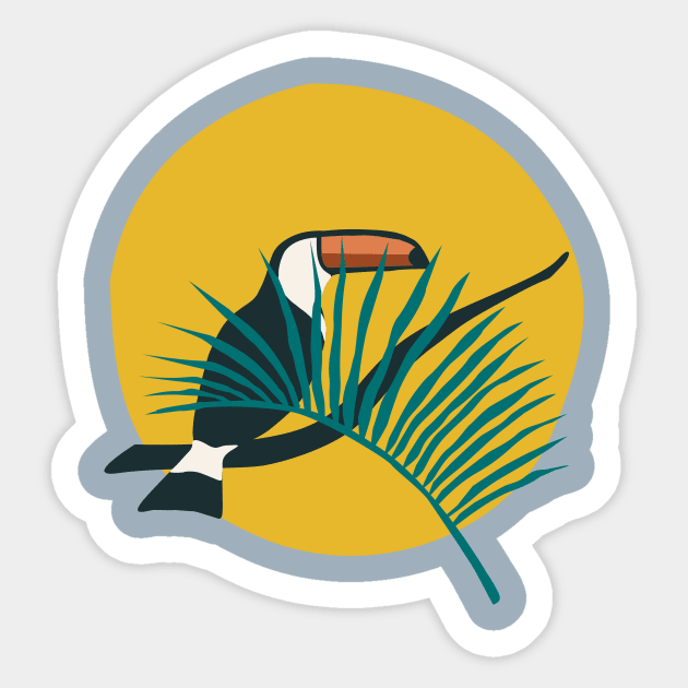 Abstract tucano on branch in scandinavian minimalism style at the sunset Sticker by NOSSIKKO